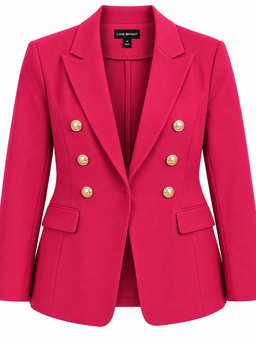 Lane Bryant Hot Pink Double-Breasted Blazer with Gold Buttons